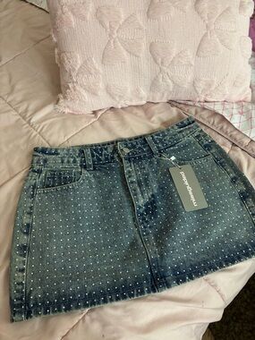 Missguided Light Blue rhinestone  Denim Mini Skirt